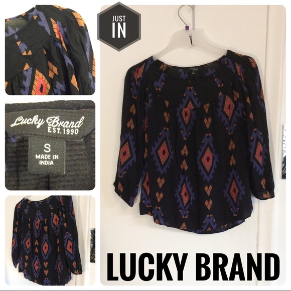 Lucky Brand Amelia Print Peasant Top - Picture 2 of 8